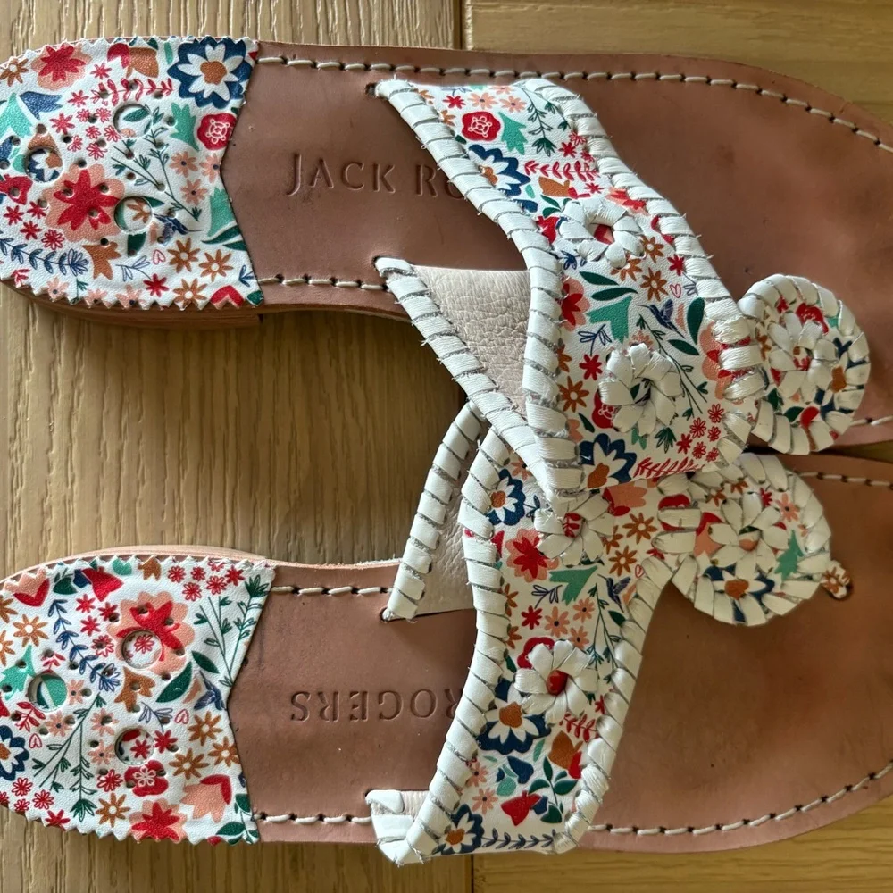 Jack Rogers White Floral Cutout Sandals with Multicolor Print - Picture 1 of 5